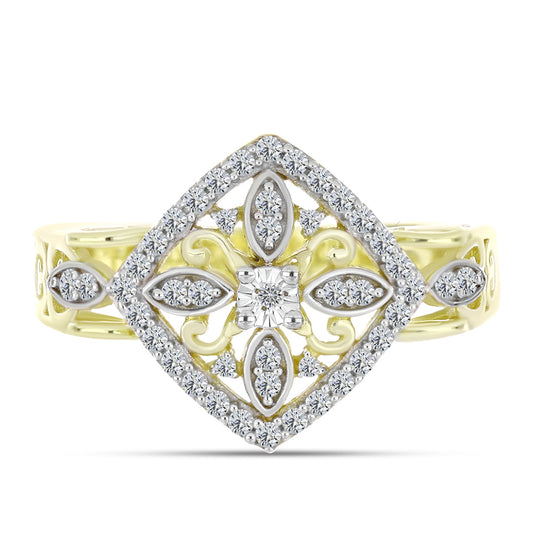 Anel de Prata com Banho de Ouro com Diamante Branco e Topázio Branco  Contraste: Cabeca de Veado (800)
