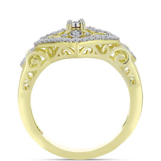 Anel de Prata com Banho de Ouro com Diamante Branco e Topázio Branco  Contraste: Cabeca de Veado (800)