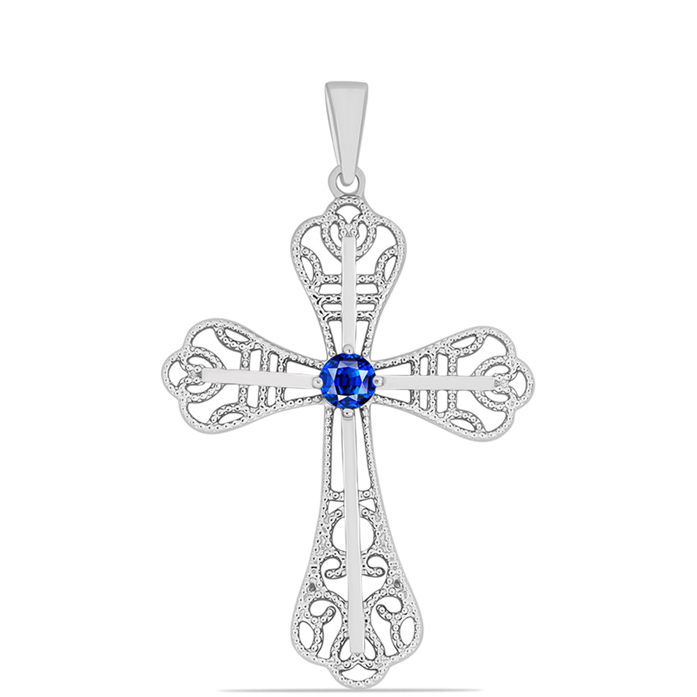 Cruz Pendente de Prata com Safira Azul Australiana 1 