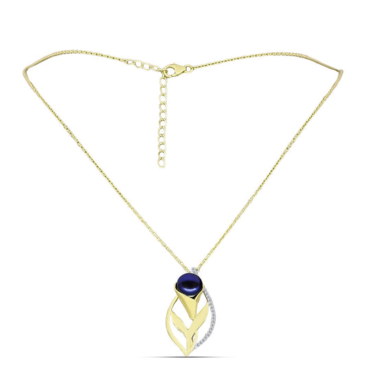 Pendente de Prata com Banho de Ouro com Pérola Preta de Água Doce e Topázio Branco  Contraste: Cabeca de Veado (800)