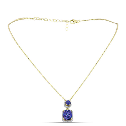 Colar de Prata com Banho de Ouro com Drusy Roxo e Topázio Branco  Contraste: Cabeca de Veado (800)