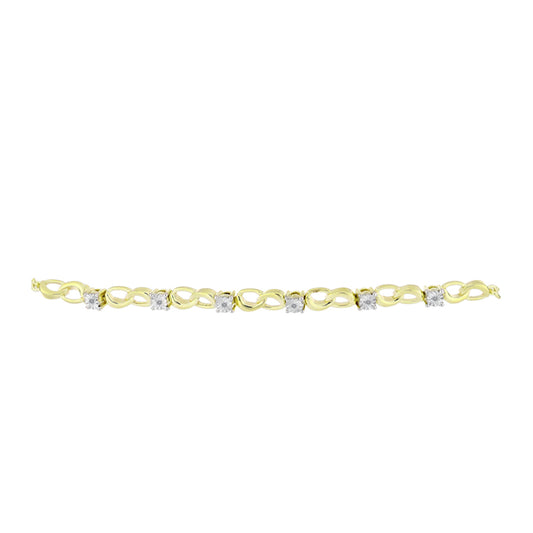 Pulseira de Prata com Banho de Ouro com Diamante Branco  Contraste: Cabeca de Veado (800)