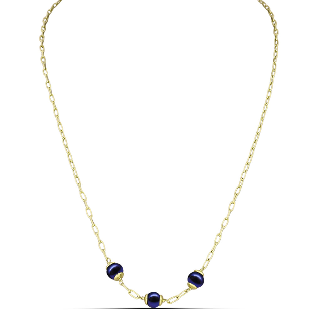 Colar de Prata com Banho de Ouro com Pérola Preta de Água Doce  Contraste: Cabeca de Veado (800) 1 