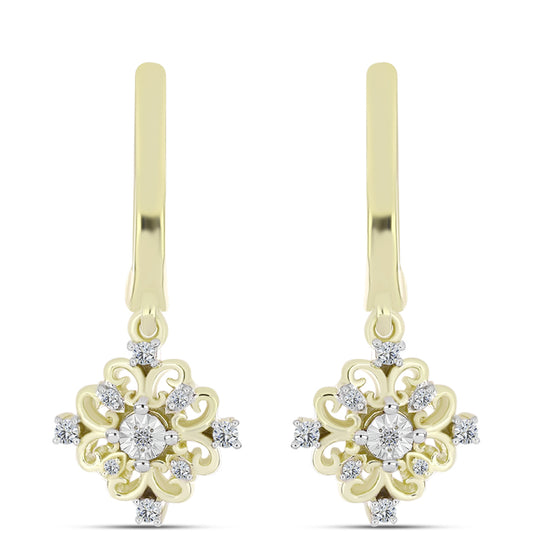 Brincos de Prata com Banho de Ouro com Diamante Branco e Topázio Branco