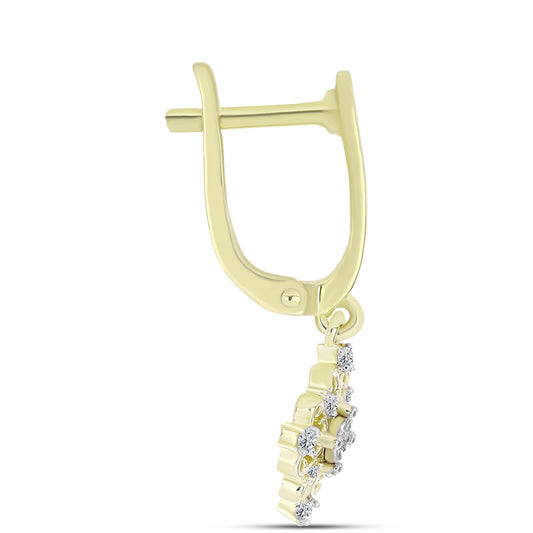 Brincos de Prata com Banho de Ouro com Diamante Branco e Topázio Branco