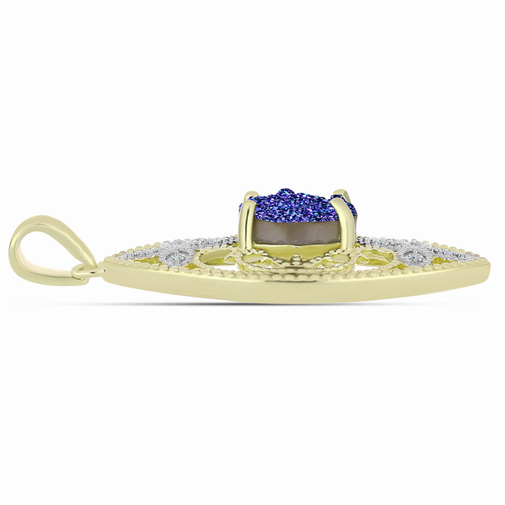 Pendente de Prata com Banho de Ouro com Drusy Roxo e Topázio Branco  Contraste: Cabeca de Veado (800) 2 