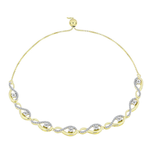 Pulseira de Prata com Banho de Ouro com Diamante Branco e Topázio Branco  Contraste: Cabeca de Veado (800)