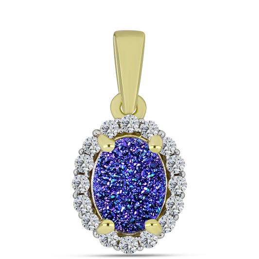 Pendente de Prata com Banho de Ouro com Drusy Roxo e Topázio Branco