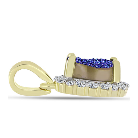 Pendente de Prata com Banho de Ouro com Drusy Roxo e Topázio Branco