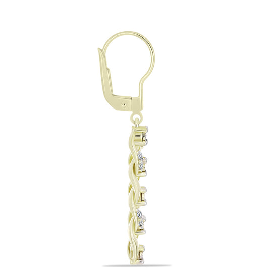 Brincos de Prata com Banho de Ouro com Diamante Branco e Topázio Branco
