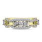 Anel de Prata com Banho de Ouro com Diamante Branco e Topázio Branco  Contraste: Cabeca de Veado (800)