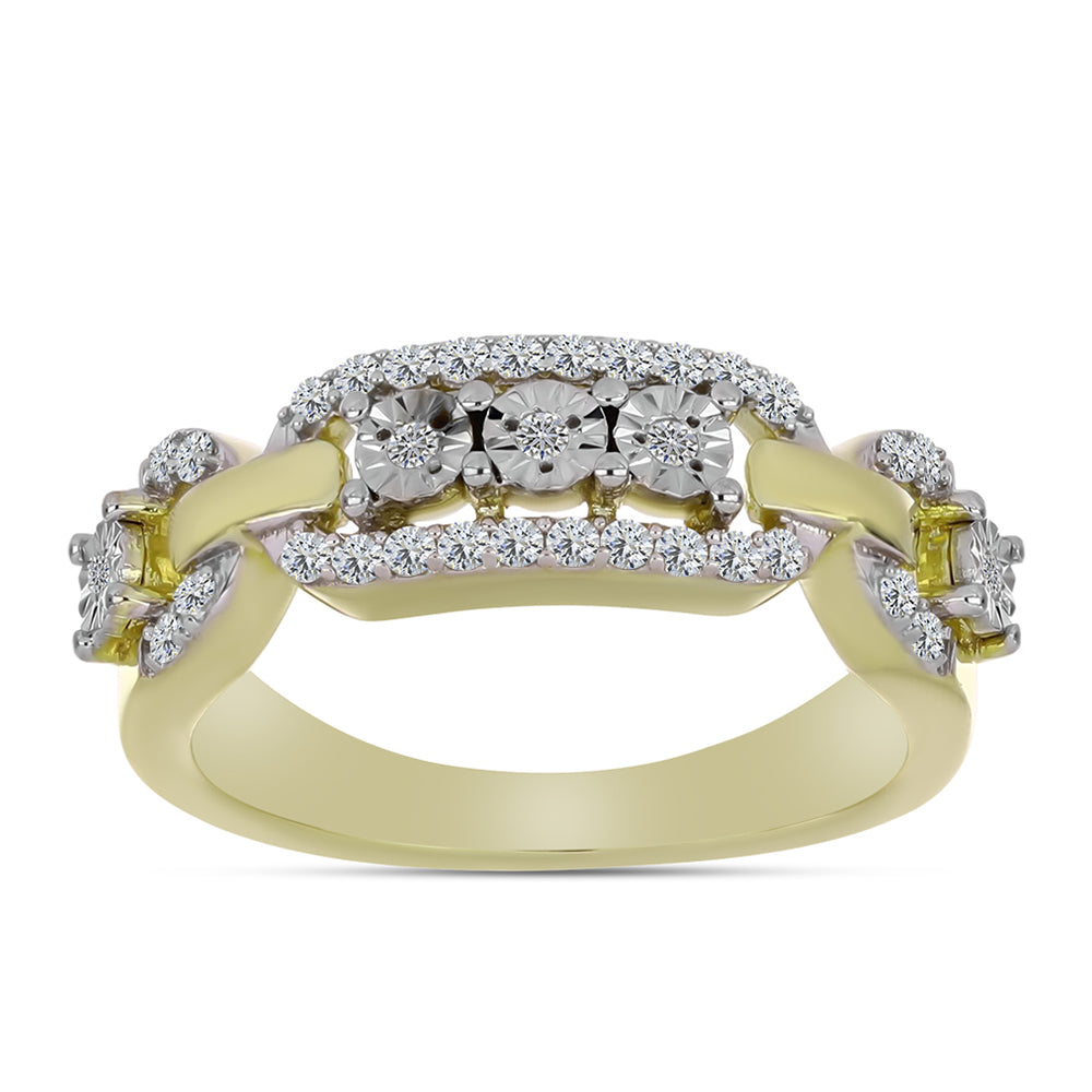 Anel de Prata com Banho de Ouro com Diamante Branco e Topázio Branco  Contraste: Cabeca de Veado (800)