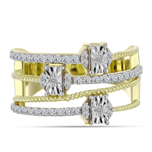 Anel de Prata com Banho de Ouro com Diamante Branco e Topázio Branco  Contraste: Cabeca de Veado (800)