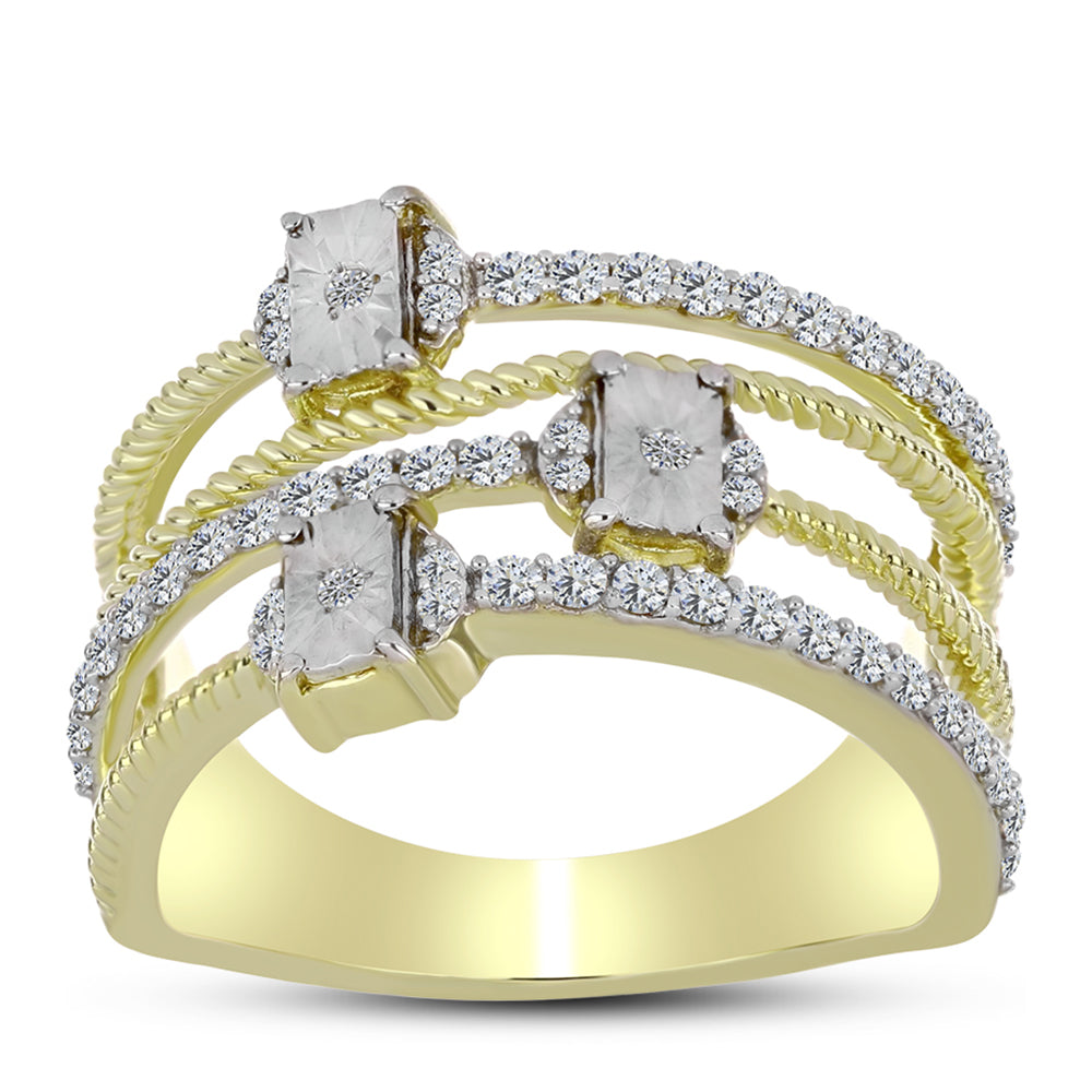 Anel de Prata com Banho de Ouro com Diamante Branco e Topázio Branco  Contraste: Cabeca de Veado (800) 7 
