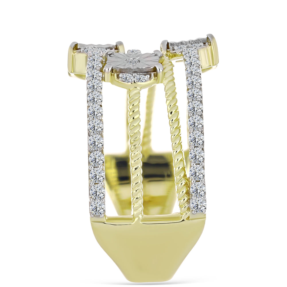 Anel de Prata com Banho de Ouro com Diamante Branco e Topázio Branco  Contraste: Cabeca de Veado (800) 4 