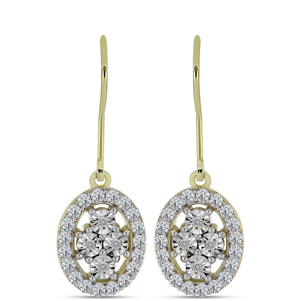 Brincos de Prata com Banho de Ouro com Diamante Branco e Topázio Branco