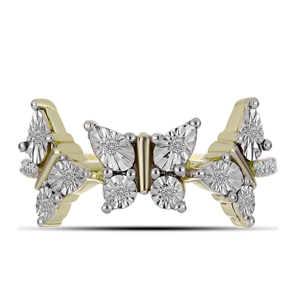 Anel de Prata com Banho de Ouro com Diamante Branco e Topázio Branco  Contraste: Cabeca de Veado (800) 5 