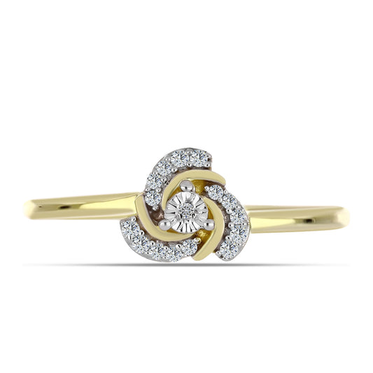 Anel de Prata com Banho de Ouro com Diamante Branco e Topázio Branco