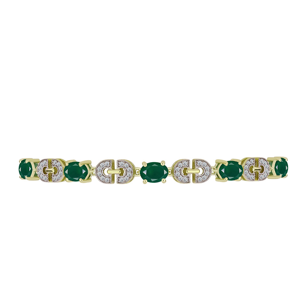Pulseira de Prata com Banho de Ouro com Ágata Verde e Topázio Branco  Contraste: Cabeca de Veado (800) 3 