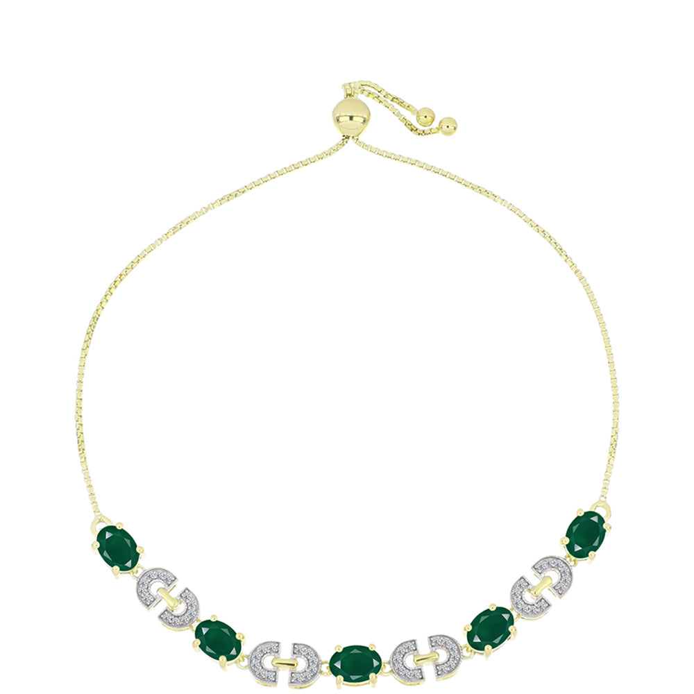 Pulseira de Prata com Banho de Ouro com Ágata Verde e Topázio Branco  Contraste: Cabeca de Veado (800) 1 