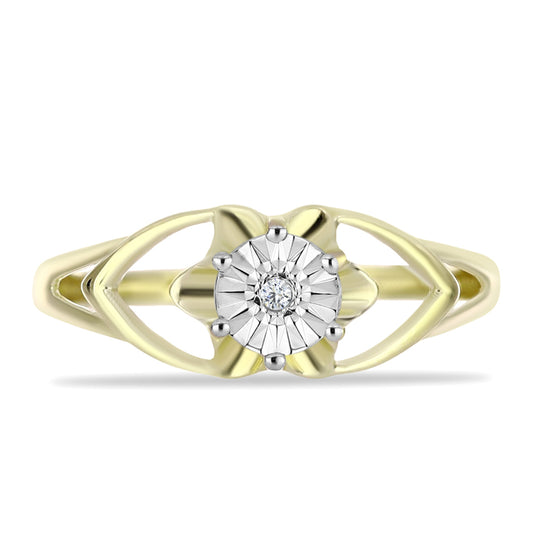 Anel de Prata com Banho de Ouro com Diamante Branco