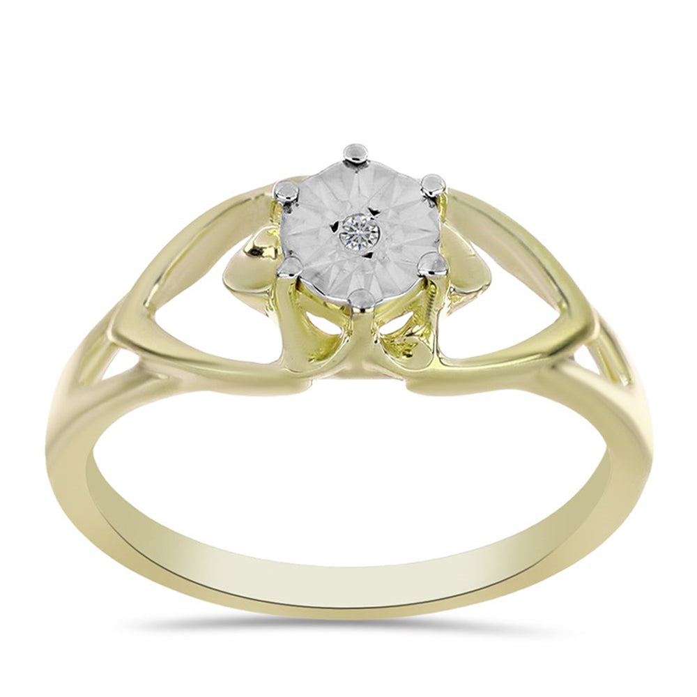 Anel de Prata com Banho de Ouro com Diamante Branco 3 