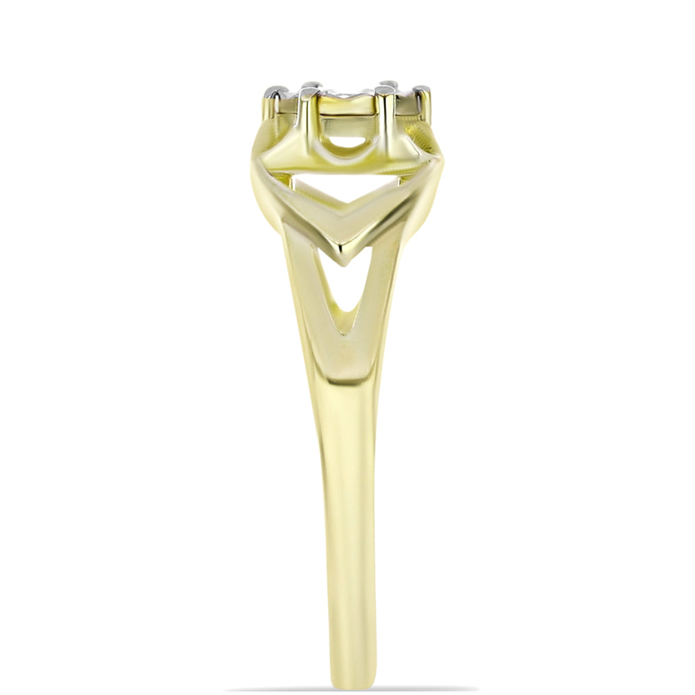 Anel de Prata com Banho de Ouro com Diamante Branco