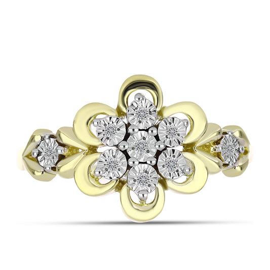Anel de Prata com Banho de Ouro com Diamante Branco  Contraste: Cabeca de Veado (800)