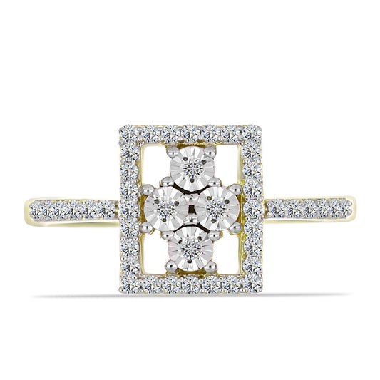 Anel de Prata com Banho de Ouro com Diamante Branco e Topázio Branco