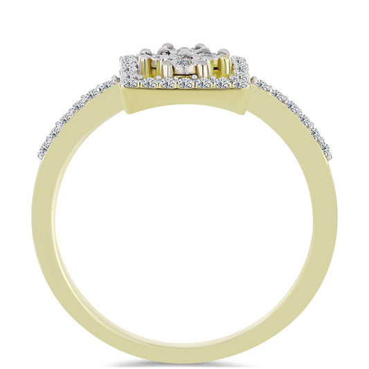 Anel de Prata com Banho de Ouro com Diamante Branco e Topázio Branco
