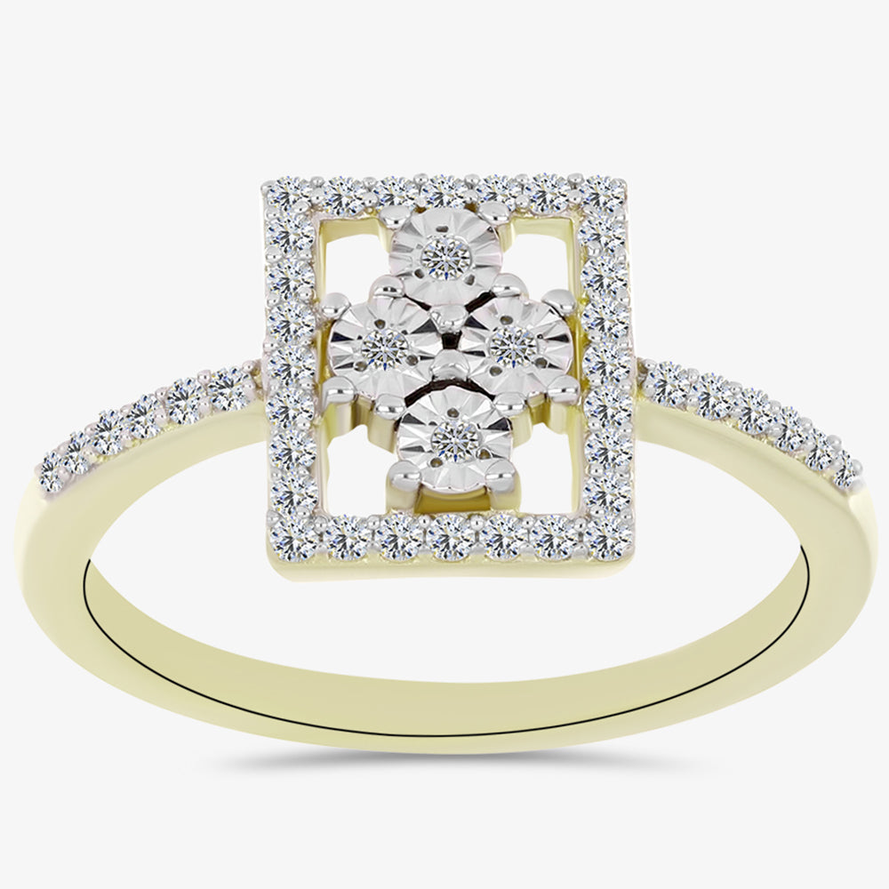 Anel de Prata com Banho de Ouro com Diamante Branco e Topázio Branco 7 