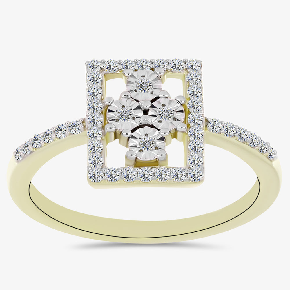 Anel de Prata com Banho de Ouro com Diamante Branco e Topázio Branco 3 