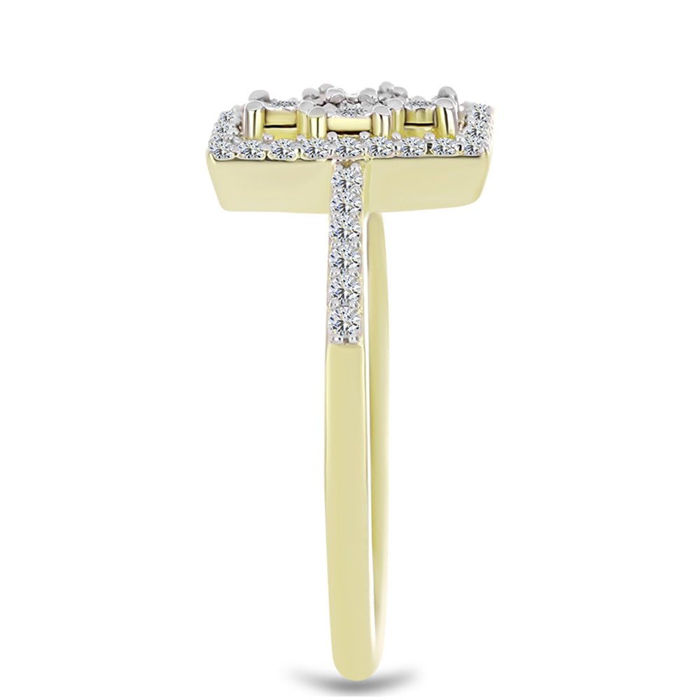 Anel de Prata com Banho de Ouro com Diamante Branco e Topázio Branco 8 