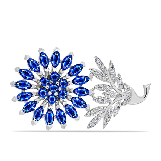 Alfinete de Prata com Safira Azul Australiana e Topázio Branco  Contraste: Cabeca de Veado (800)