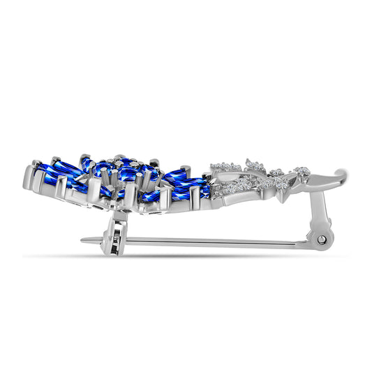 Alfinete de Prata com Safira Azul Australiana e Topázio Branco  Contraste: Cabeca de Veado (800)