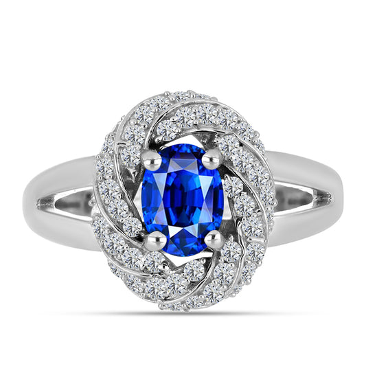 Anel de Prata com Safira Azul Australiana e Topázio Branco  Contraste: Cabeca de Veado (800)