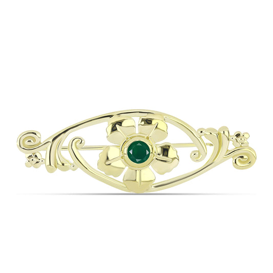 Alfinete de Prata com Banho de Ouro com Ágata Verde  Contraste: Cabeca de Veado (800)