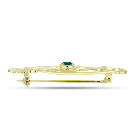 Alfinete de Prata com Banho de Ouro com Ágata Verde  Contraste: Cabeca de Veado (800)