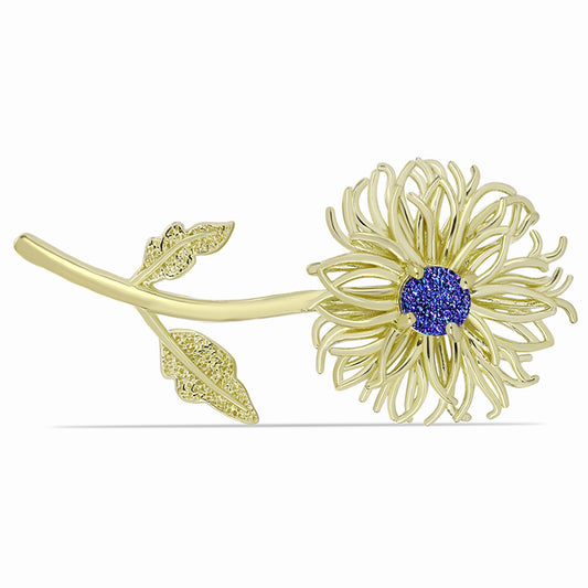 Alfinete de Prata com Banho de Ouro com Drusy Roxo  Contraste: Cabeca de Veado (800)