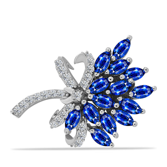 Alfinete de Prata com Safira Azul Australiana e Topázio Branco