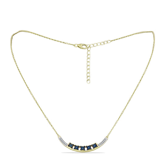 Colar de Prata com Banho de Ouro com Diamante Azul e Topázio Branco  Contraste: Cabeca de Veado (800)