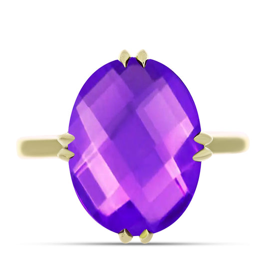 Anel de Prata com Banho de Ouro com Ágata Roxa