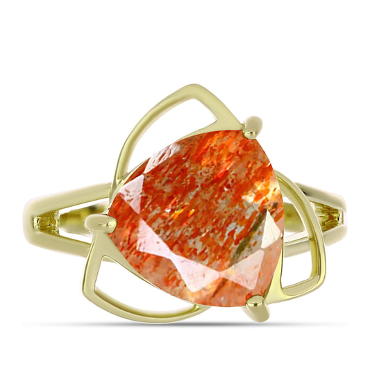 Anel de Prata com Banho de Ouro com Pedra do Sol de Oregon  Contraste: Cabeca de Veado (800)