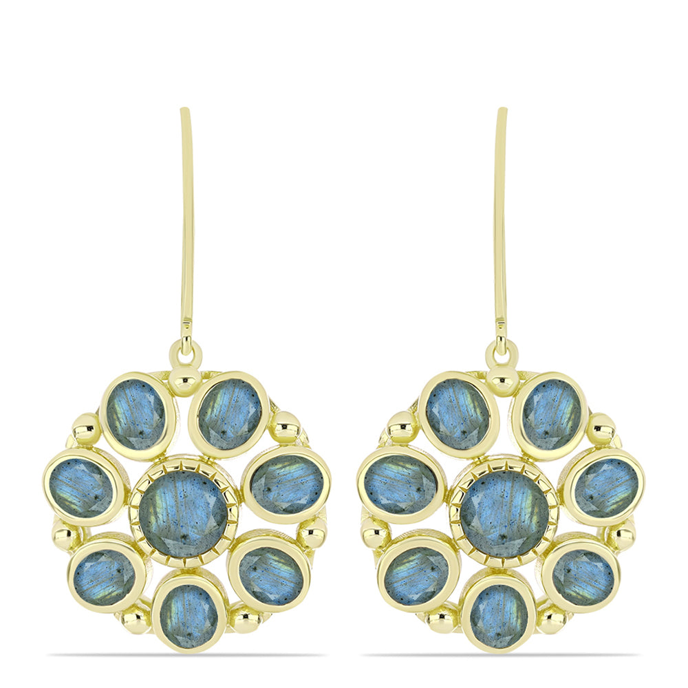 Brincos de Prata com Banho de Ouro com Labradorite  Contraste: Cabeca de Veado (800)