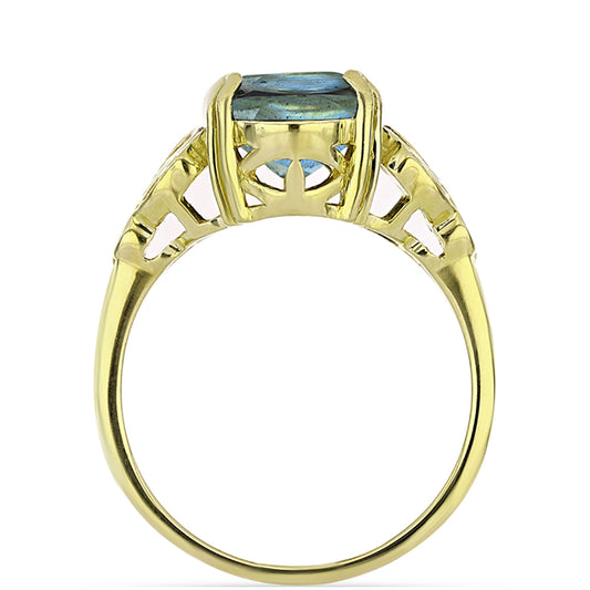Anel de Prata com Banho de Ouro com Labradorite  Contraste: Cabeca de Veado (800)
