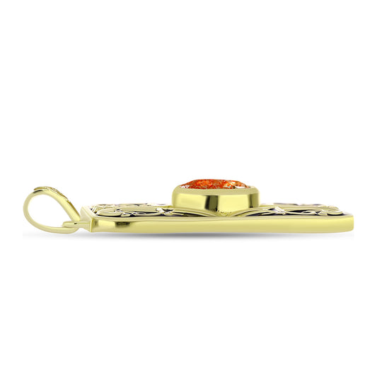 Pendente de Prata com Banho de Ouro com Pedra do Sol de Oregon  Contraste: Cabeca de Veado (800)