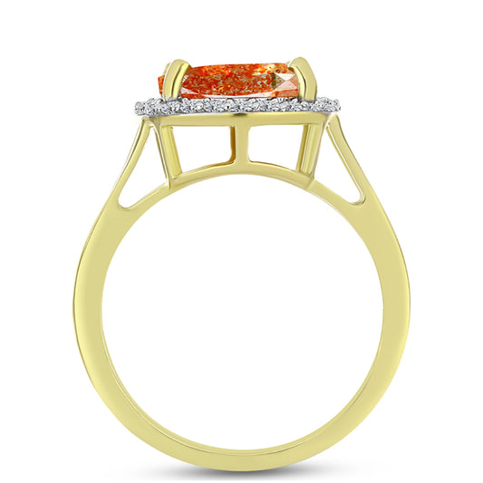 Anel de Prata com Banho de Ouro com Pedra do Sol de Oregon e Topázio Branco  Contraste: Cabeca de Veado (800)