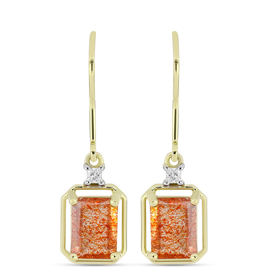 Brincos de Prata com Banho de Ouro com Pedra do Sol de Oregon e Topázio Branco