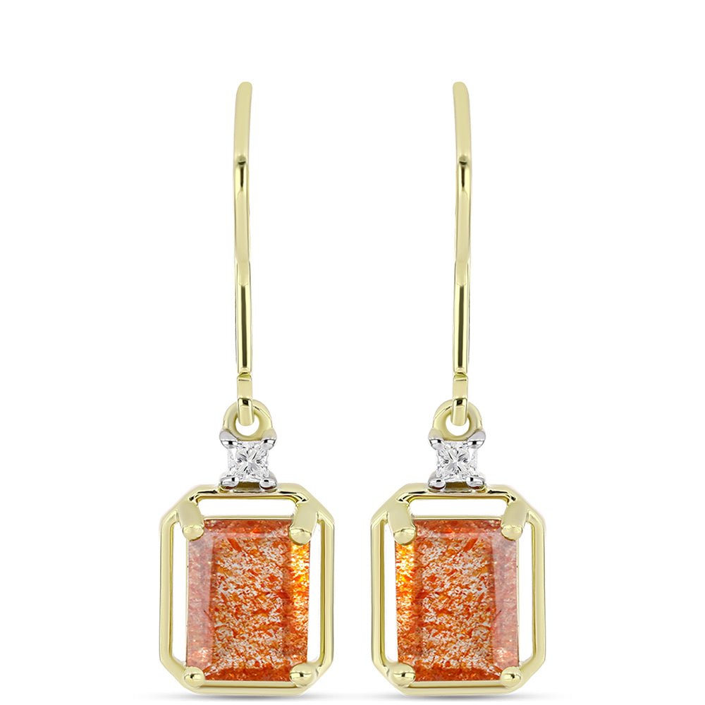 Brincos de Prata com Banho de Ouro com Pedra do Sol de Oregon e Topázio Branco