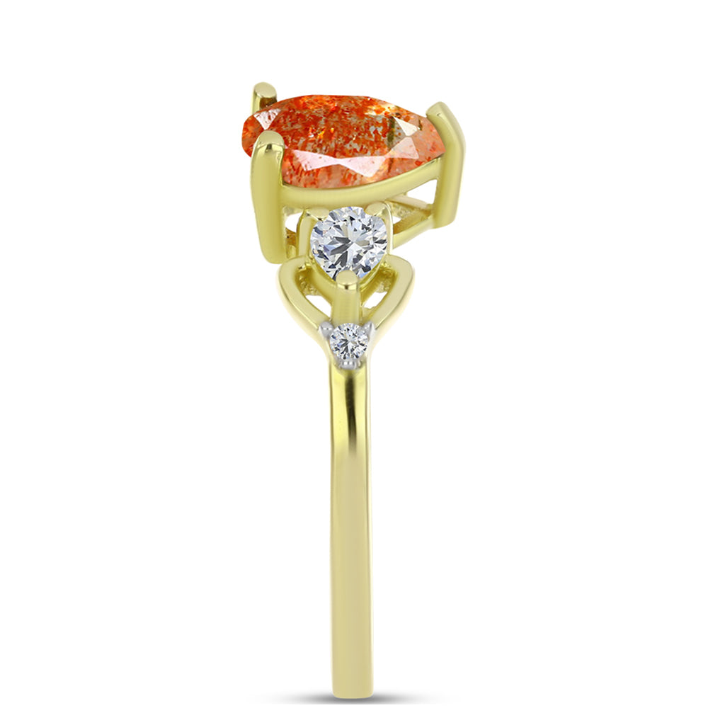 Anel de Prata com Banho de Ouro com Pedra do Sol de Oregon e Topázio Branco 4 